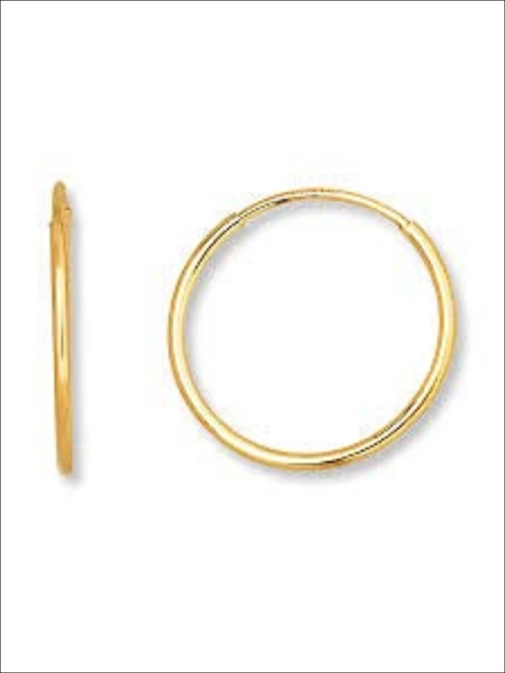 14k Yellow Gold Endless Hoop Earrings 1.50 mm Tube Handcrafted USA